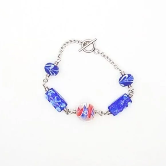 Handmade Blue Murano Glass Charm Bracelet - Picture 2 of 4
